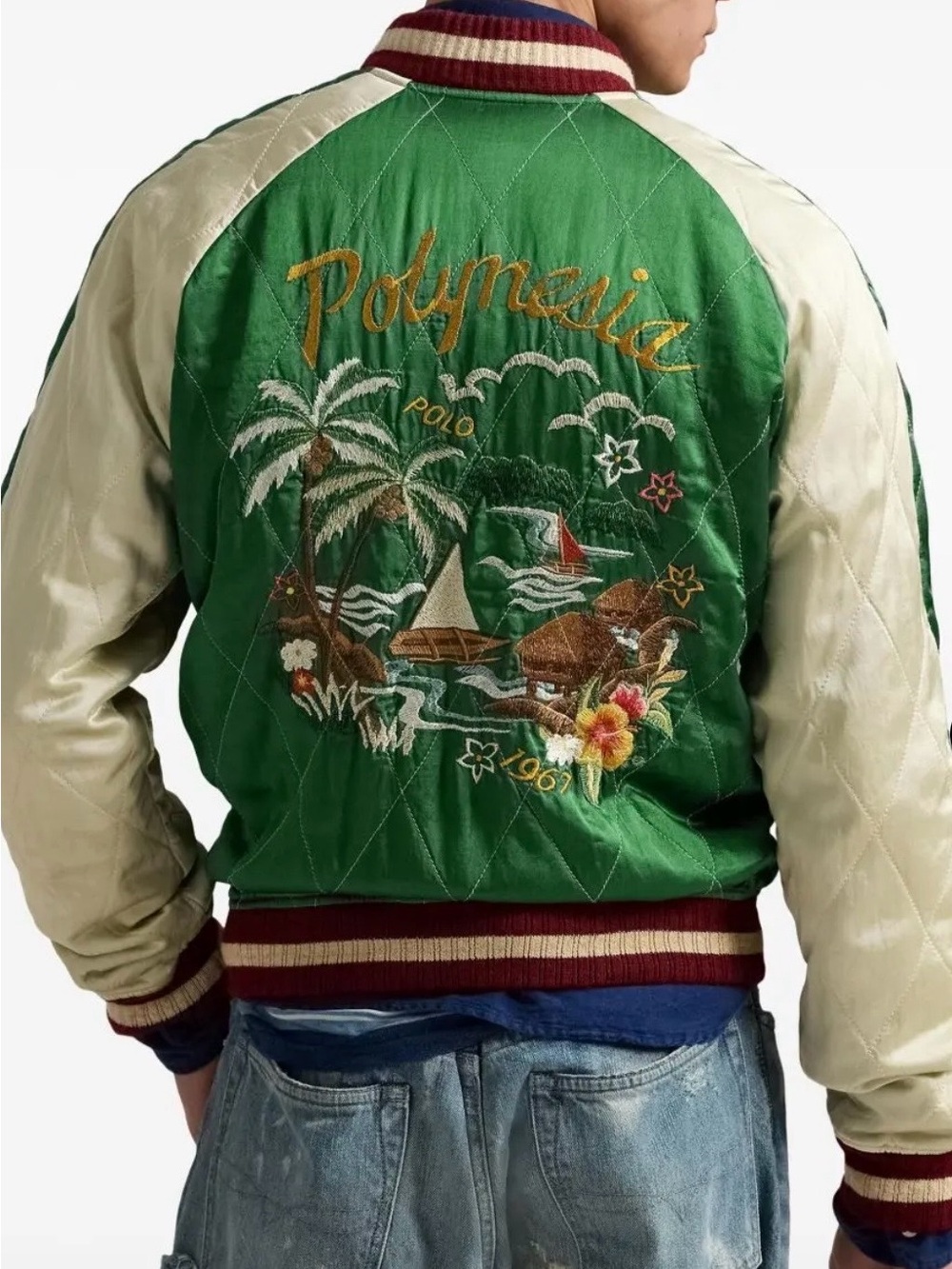 Nwts $698- Polo Ralph Lauren Satin Polynesia Souvenir Flight Bomber Jacket Vtg